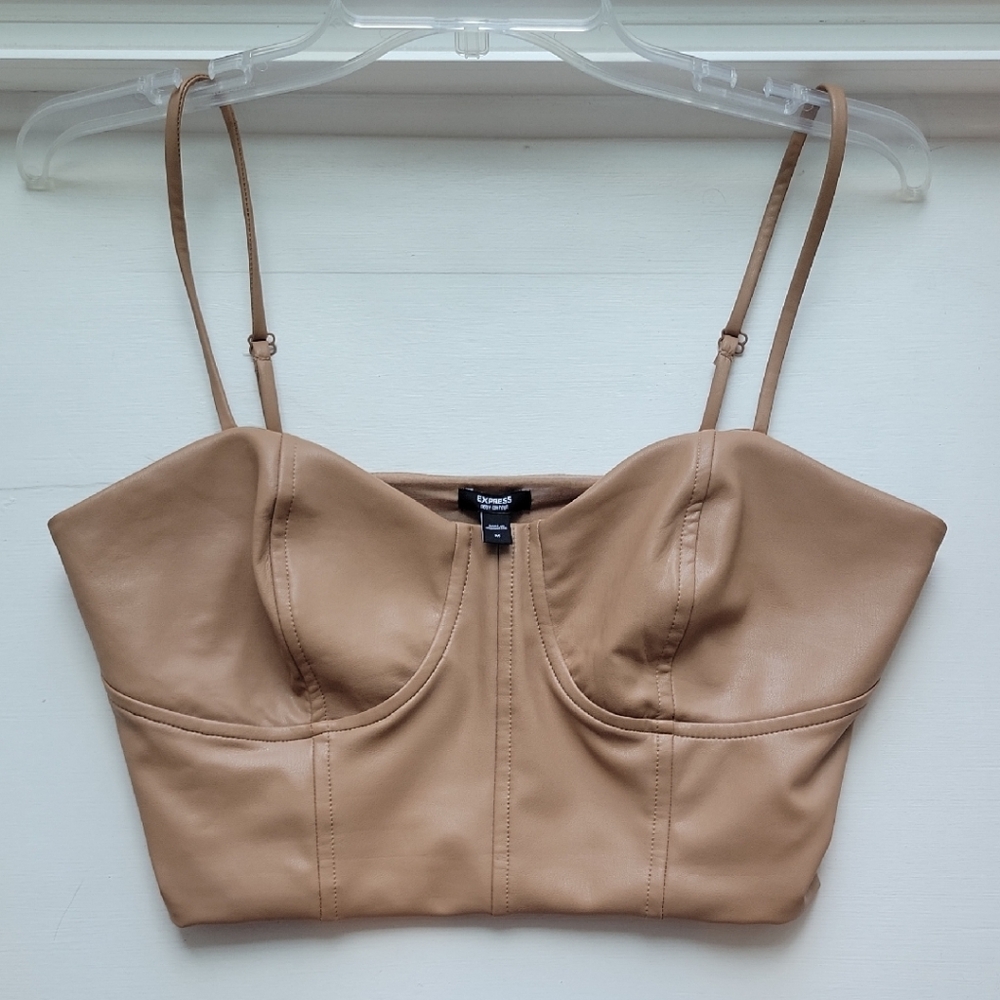 Express Vegan Leather Nude/Tan Sexy Bra Top w/Adjustable Straps NWOT
